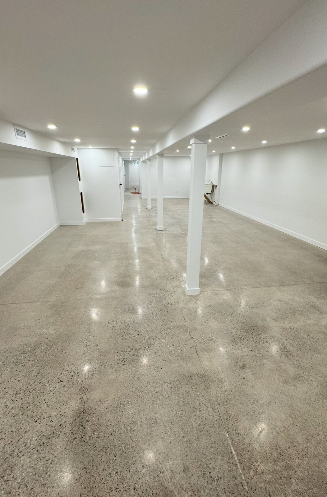 A Toronto basement slab ground, densified and polished to a satin sheen